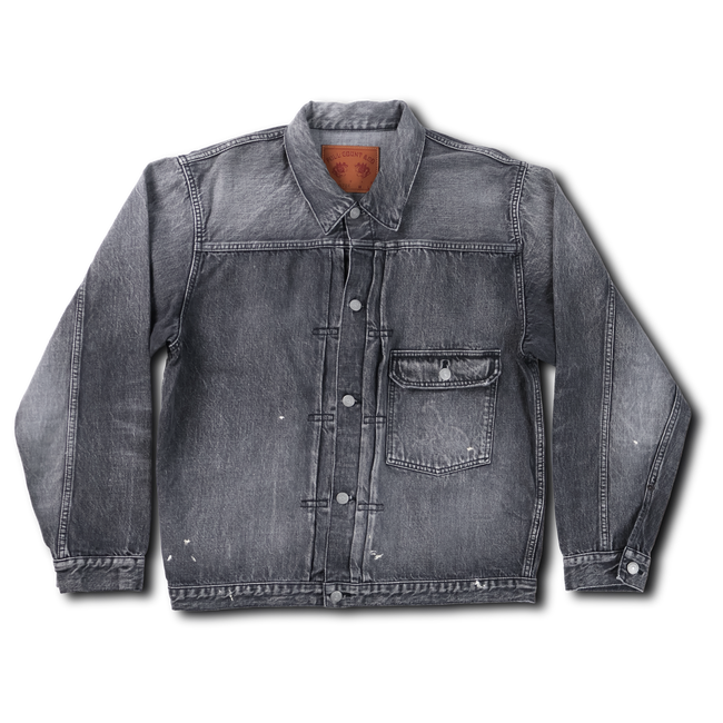 2107BKHW-SP Type 1 Black Denim Jacket Dartford Splat