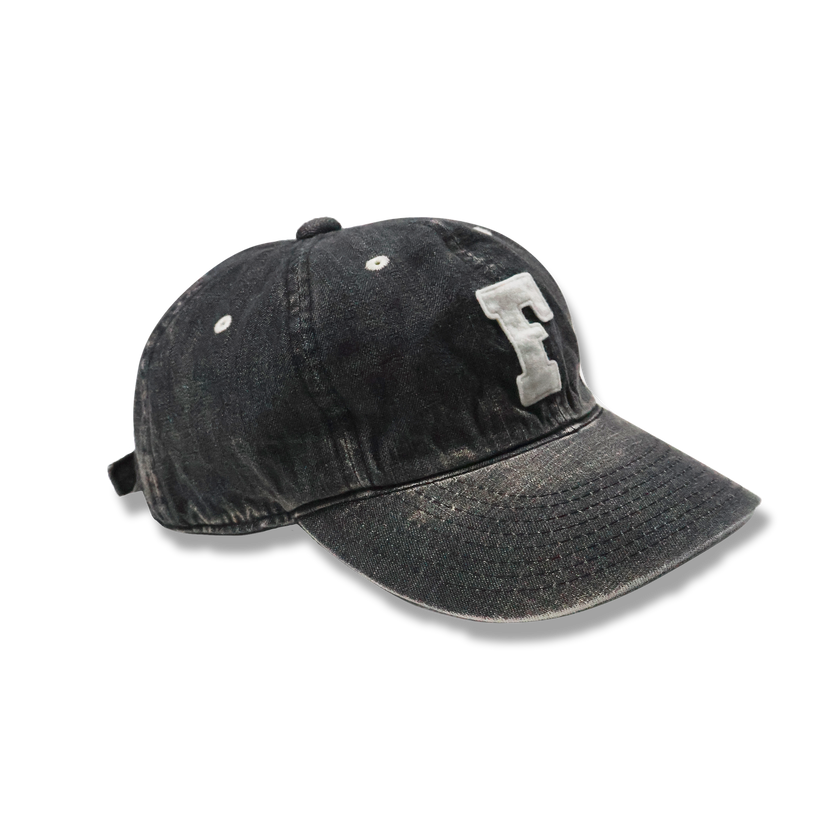 6843HW 6Panel Denim Baseball Cap ’F’ Patch Vintage Wash