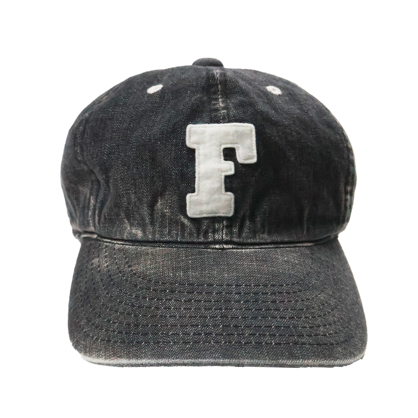 6843HW 6Panel Denim Baseball Cap ’F’ Patch Vintage Wash