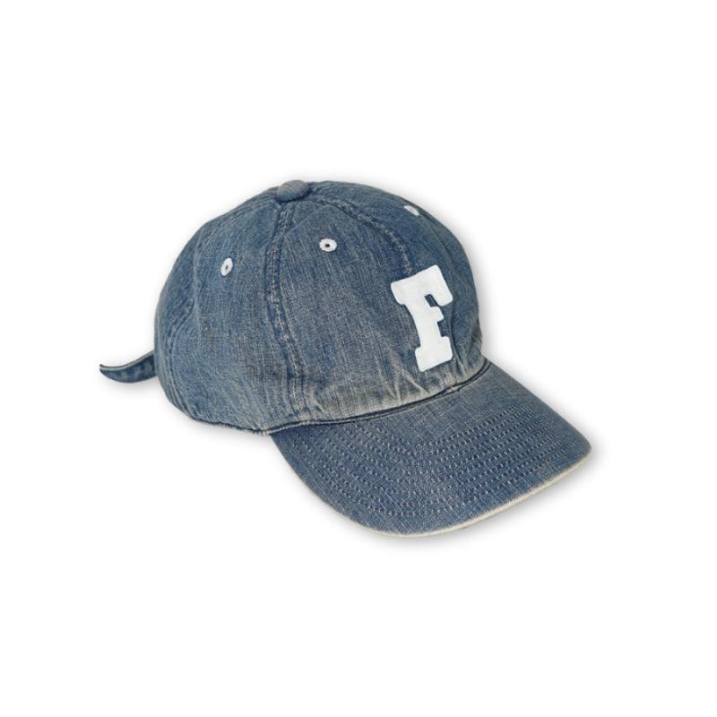 6843HW 6Panel Denim Baseball Cap ’F’ Patch Vintage Wash