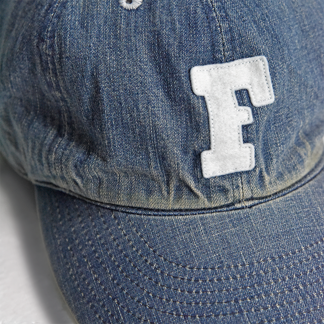 6843HW 6Panel Denim Baseball Cap ’F’ Patch Vintage Wash
